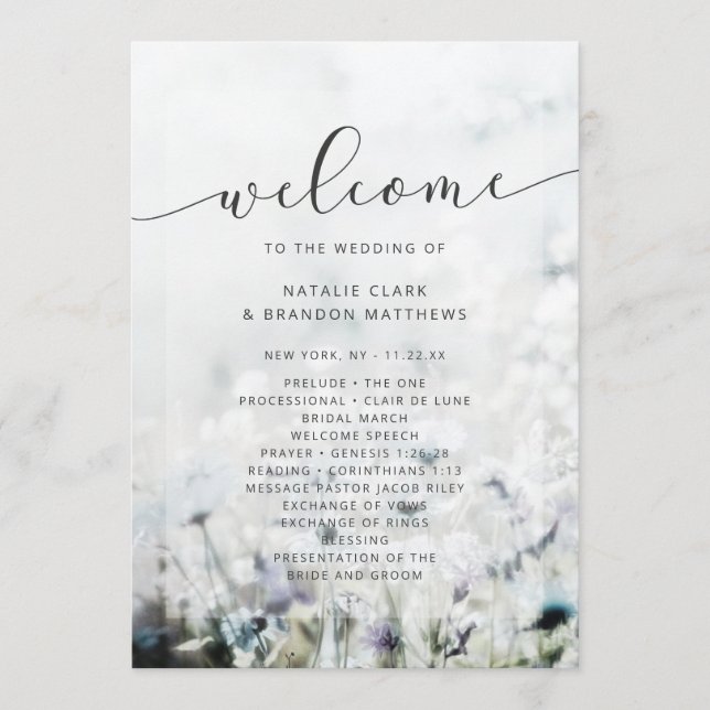 Meadow Song fading Wildflowers Wedding Ceremony Programme (Front)