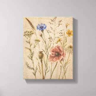 Meadow Specimens on Raw Linen Botanical Canvas Pri Print