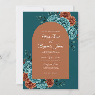 Meadow Teal Rust Bloom Wedding Invitation