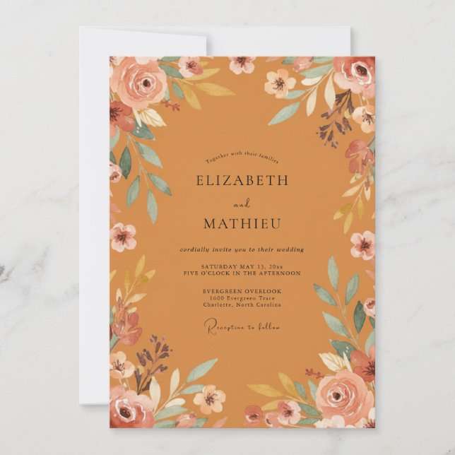 Meadow Terracotta Wildflower Wedding Invitation (Front)