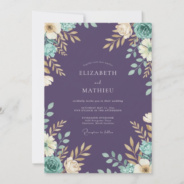 Meadow Violet Mint Painted Wedding Invitation (Front)