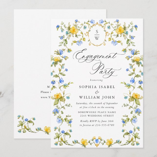 Meadow Watercolor Wildflowers ENGAGEMENT PARTY Invitation (Front/Back)