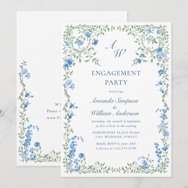 Meadow Watercolor Wildflowers ENGAGEMENT PARTY Invitation (Front/Back)