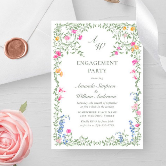 Meadow Watercolor Wildflowers ENGAGEMENT PARTY Invitation (Creator Uploaded)