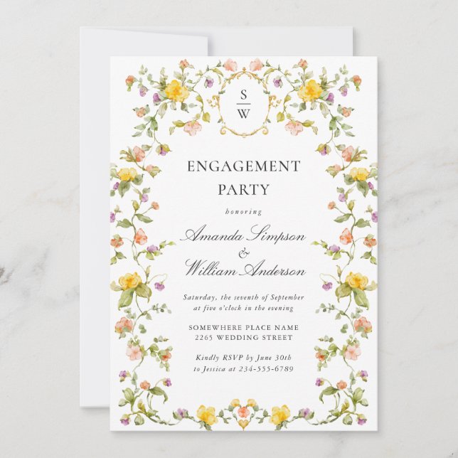 Meadow Watercolor Wildflowers ENGAGEMENT PARTY Invitation (Front)