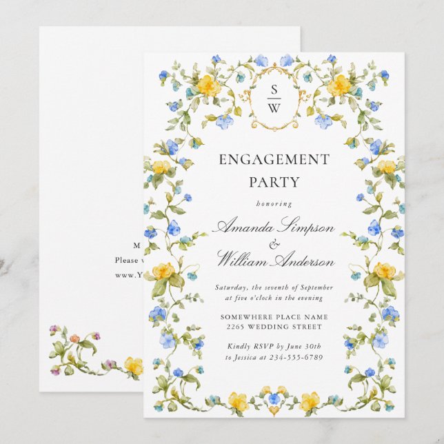 Meadow Watercolor Wildflowers ENGAGEMENT PARTY Invitation (Front/Back)