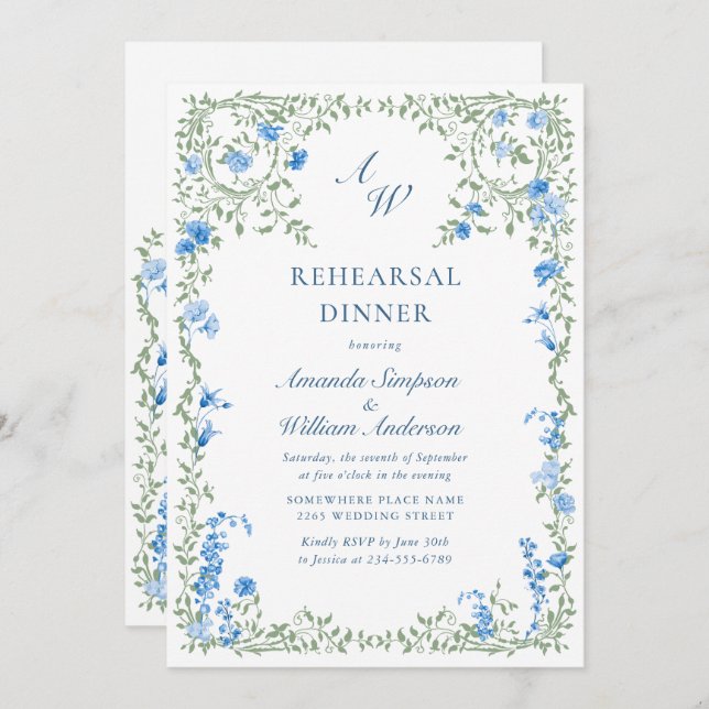 Meadow Watercolor Wildflowers Rehearsal Dinner Invitation (Front/Back)