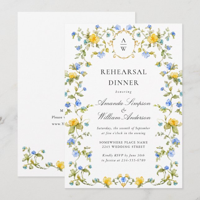 Meadow Watercolor Wildflowers Rehearsal Dinner Invitation (Front/Back)