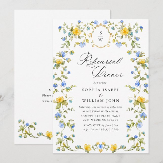 Meadow Watercolor Wildflowers Rehearsal Dinner Invitation (Front/Back)