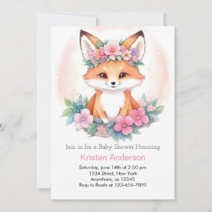 Meadow Whimsical Fox Pink Boho Girl Baby Shower Invitation