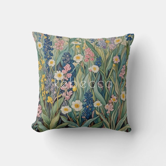 Meadow Whispers: Pastel Wildflowers Cushion (Front)