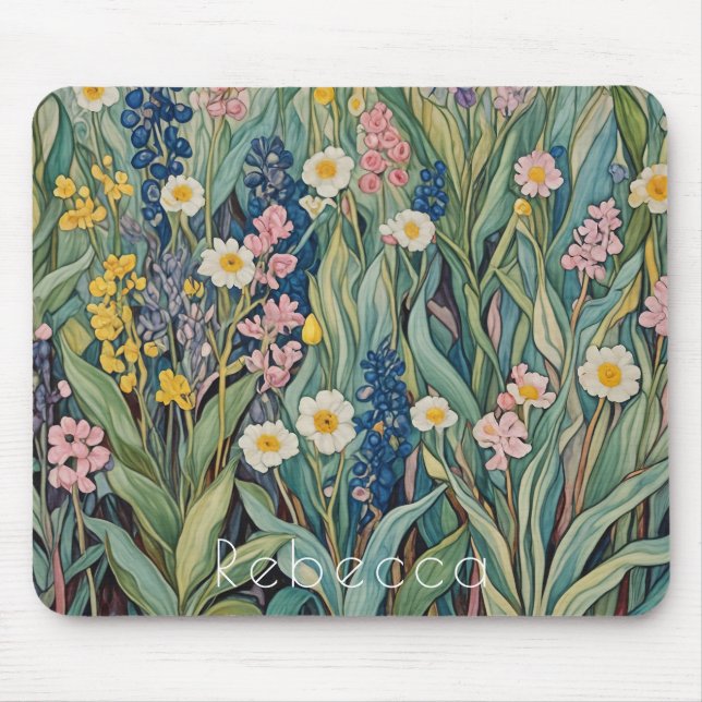 Meadow Whispers: Pastel Wildflowers Mouse Mat (Front)