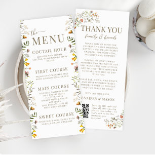 Meadow Wild Flower Autumn Wedding Menu Thank you