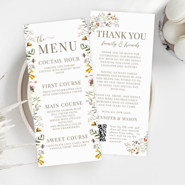 Meadow Wild Flower Autumn Wedding Menu Thank you (Creator Uploaded)