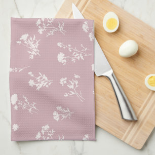 Meadow wild flower delicate pattern blush tea towel