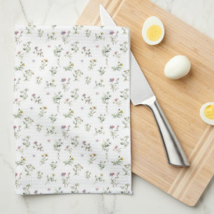 Meadow wild flower delicate pattern tea towel