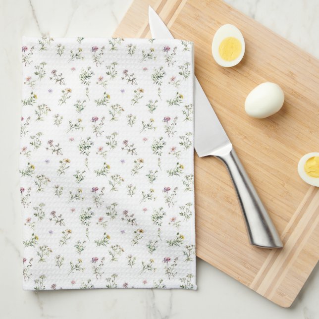Meadow wild flower delicate pattern tea towel (Quarter Fold)