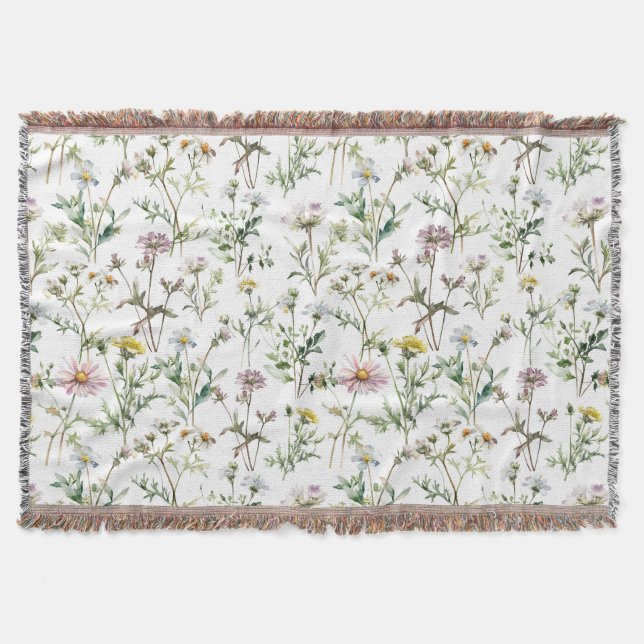 Meadow wild flower delicate pattern throw blanket (Front)