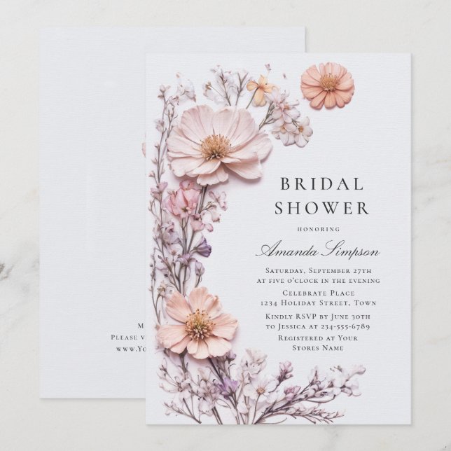 Meadow Wildflower Bohemian Bridal Shower Invitation (Front/Back)