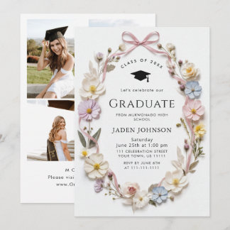 Meadow Wildflower Boho 4 Photo Graduation Party Invitation