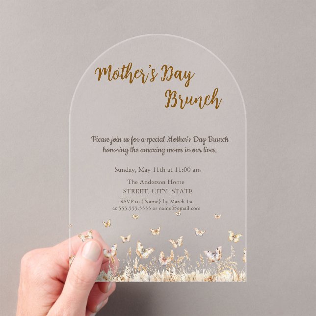 Meadow Wildflower Butterflies Mother's Day Brunch Acrylic Invitations (Insitu (Handheld))