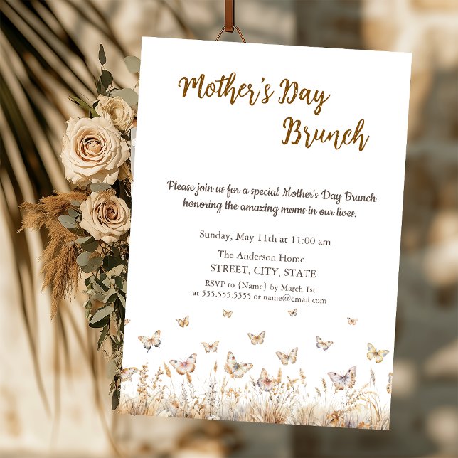 Meadow Wildflower Butterflies Mother's Day Brunch Invitation (Creator Uploaded)