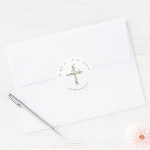 Meadow wildflower Cross Address Classic Round Classic Round Sticker