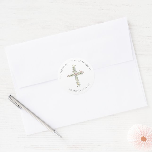 Meadow wildflower Cross Address Classic Round Classic Round Sticker (Envelope)