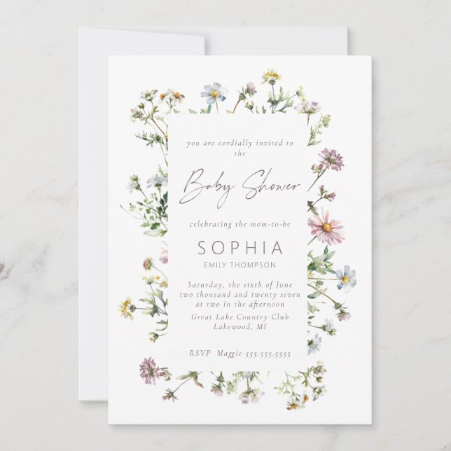 Meadow wildflower delicate Baby Shower Invitation (Front)