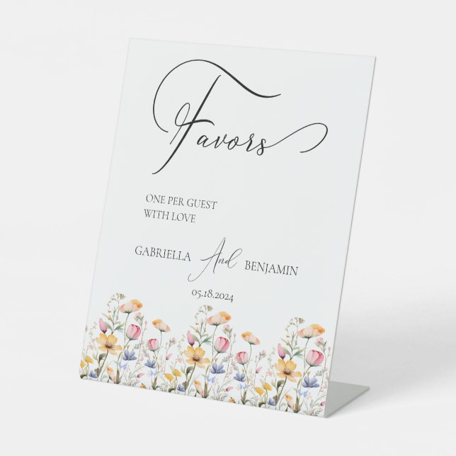 Meadow Wildflower Favours Wedding Tabletop Pedestal Sign (Front)