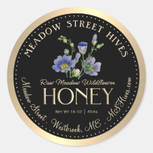 Meadow Wildflower Honey Spring Ephemerals on Black Classic Round Sticker