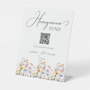 Meadow Wildflower Honeymoon Fund Wedding Tabletop Pedestal Sign