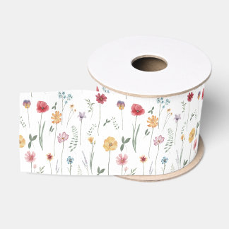 Meadow Wildflower Pattern Cottagecore Boho Vibe Grosgrain Ribbon