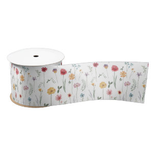 Meadow Wildflower Pattern Cottagecore Boho Vibe Satin Ribbon