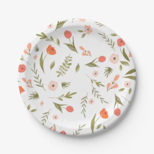Meadow Wildflower Pink Peach Olive Paper Plate