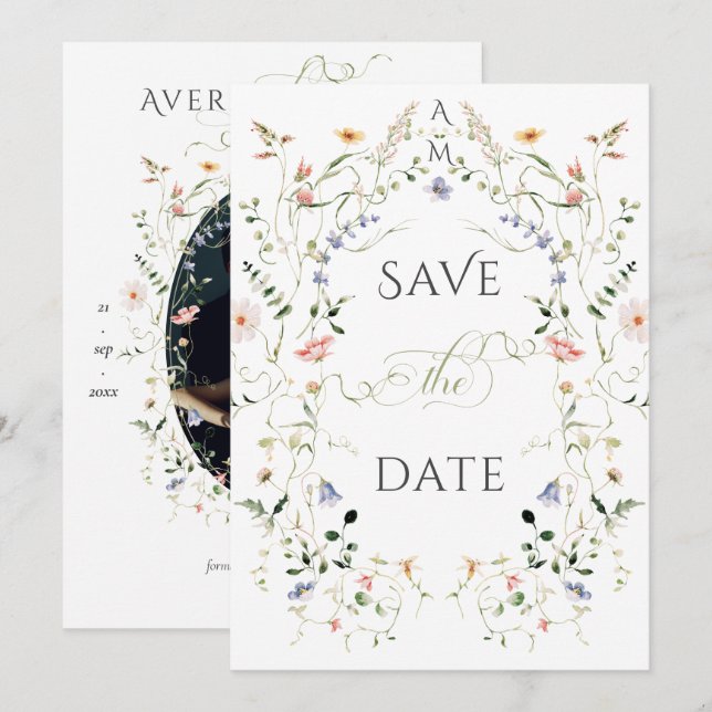Meadow Wildflower Rustic Boho Photo Wedding Save The Date (Front/Back)