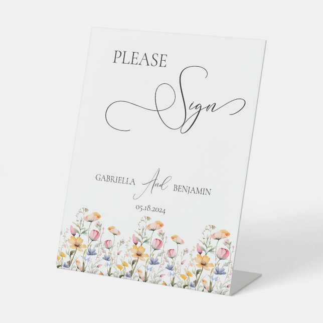 Meadow Wildflower Sign Guestbook Wedding Tabletop (Front)