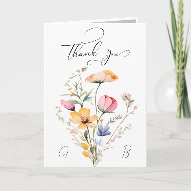 Meadow Wildflower Wedding Photo Thank You Card (Front)