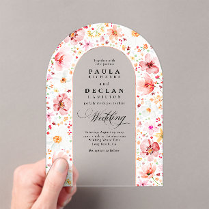 Meadow Wildflowers Elegant Boho Arch Wedding Acrylic Invitations
