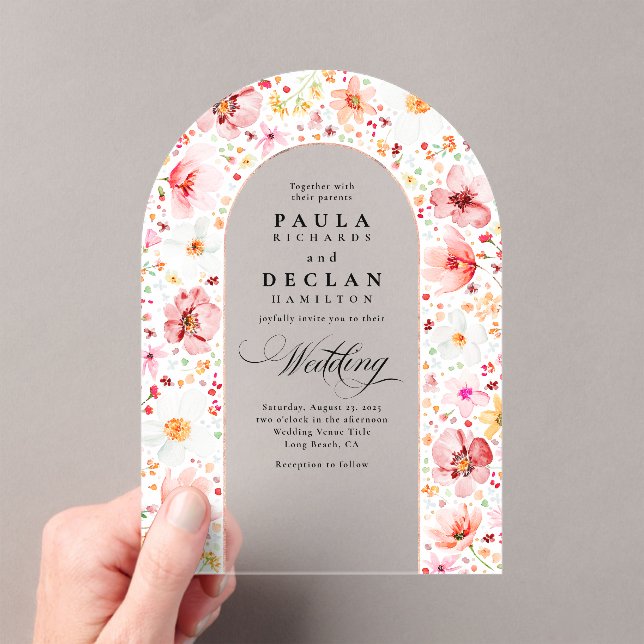 Meadow Wildflowers Elegant Boho Arch Wedding Acrylic Invitations (Insitu (Handheld))