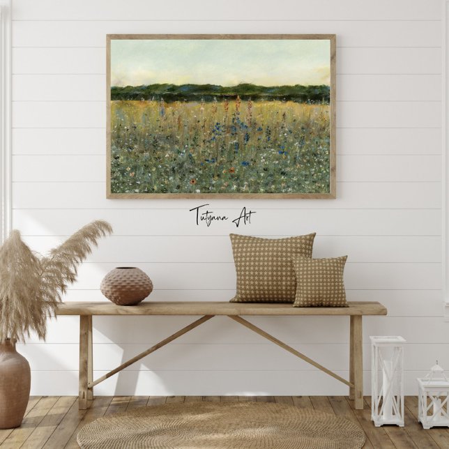 Meadow Wildflowers Field Vintage Painting Poster (Wildflower Field Vintage Wall Art Painting in large size. Frame is excluded in the purchase.)