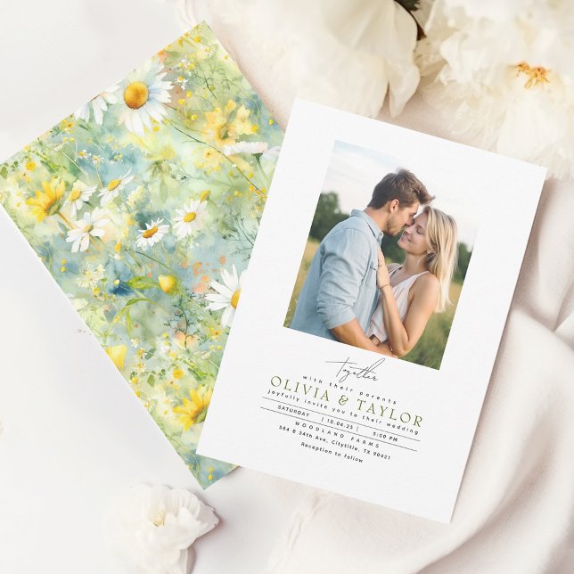 Meadow Wildflowers Summer Boho Wedding Photo Invitation (Creator Uploaded)