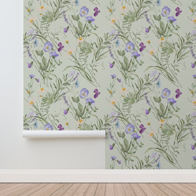 Meadow Wildflowers Violet Daisy Greenery Wallpaper (Creator Uploaded)