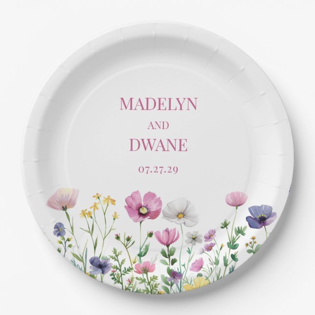 Meadow Wildflowers Wedding Reception  Paper Plate (Front)