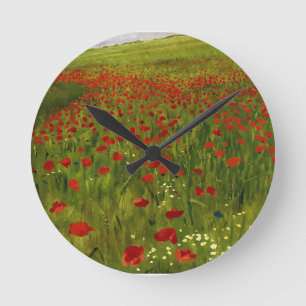 Meadow with Poppies (1896) Merse Pál Szinyei Round Clock