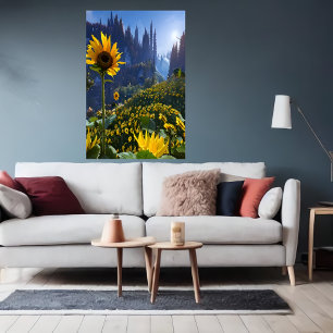 Meadow with sunflowers   AI Art  Poster