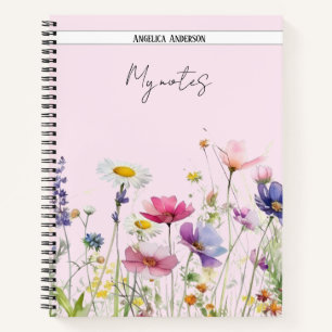Meadow with Watercolor wildflowers soft pink Notebook