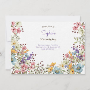 Meadows colorful flowers adult Birthday invitation