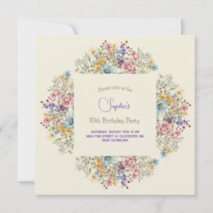 Meadows colorful flowers adult Birthday invitation