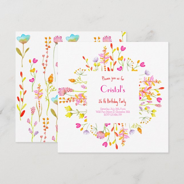 Meadows flowers adults Birthday invitation (Front/Back)